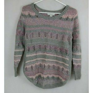 Christopher & Banks Petite Women's Pink & Gray Open Knit Thin Sweater Size PS